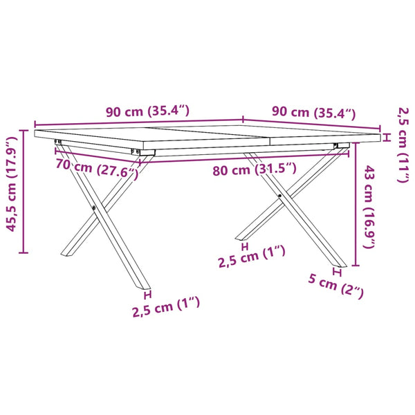 Couchtisch Kiefer Massivholz & Stahl 90x90 cm
