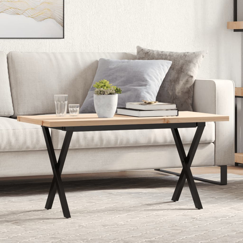 vidaXL Table basse piètement en X 100x50x45,5 cm Bois de pin massif et acier
