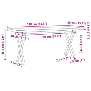 vidaXL Coffee Table X-Leg 110x40x45.5 cm Solid Pine Wood Steel