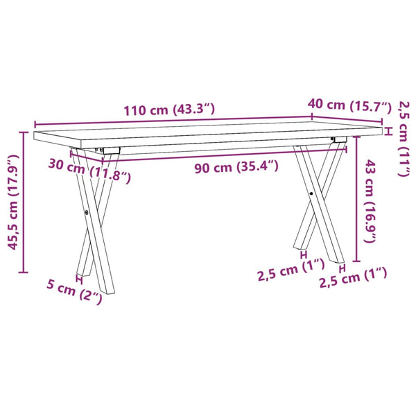 vidaXL Coffee Table X-Leg 110x40x45.5 cm Solid Pine Wood Steel