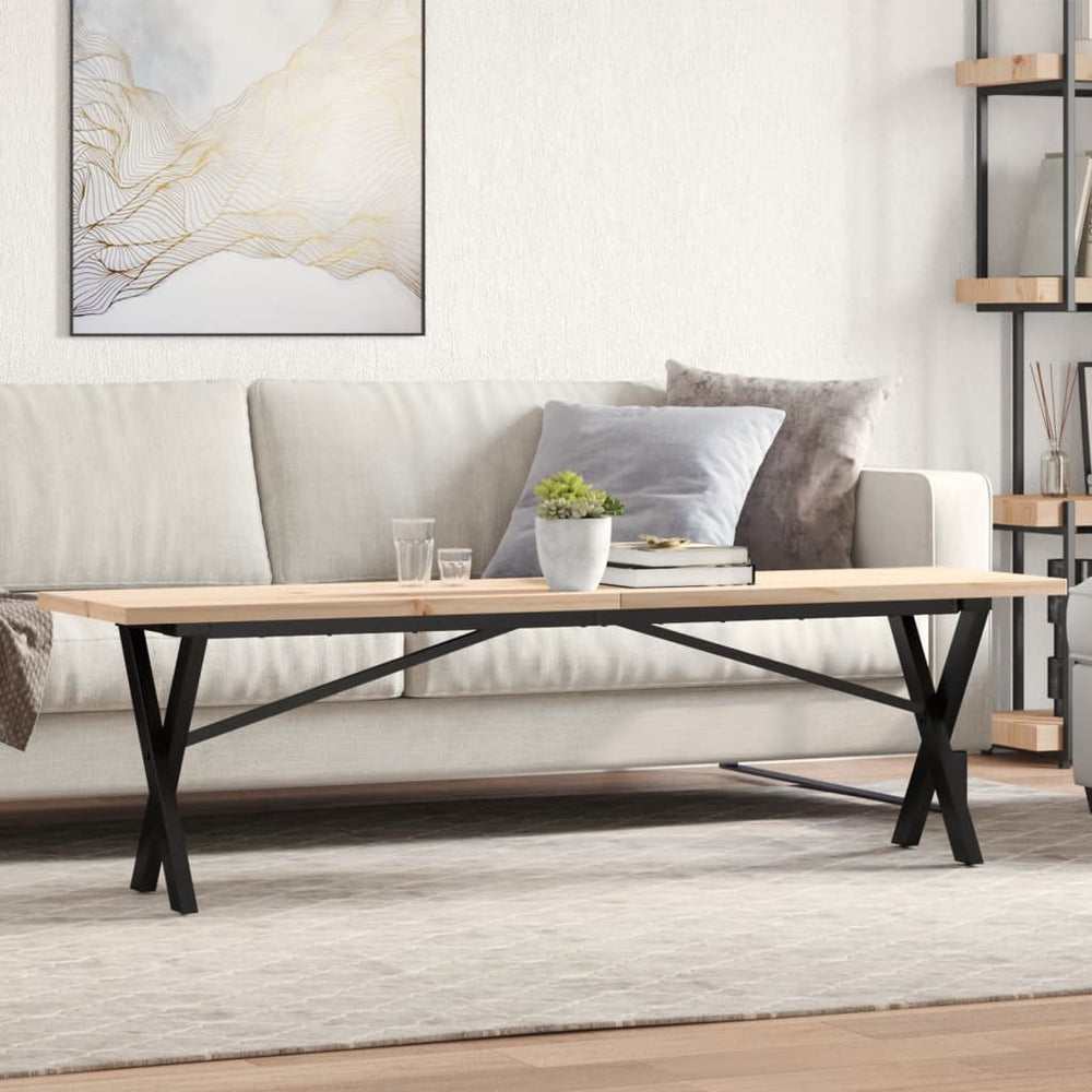 vidaXL Table basse à piètement en X 160x40x45,5 cm Pin massif Acier