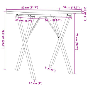 vidaXL Table de salle à manger piètement en X 80x50x75,5 cm bois de pin massif et acier