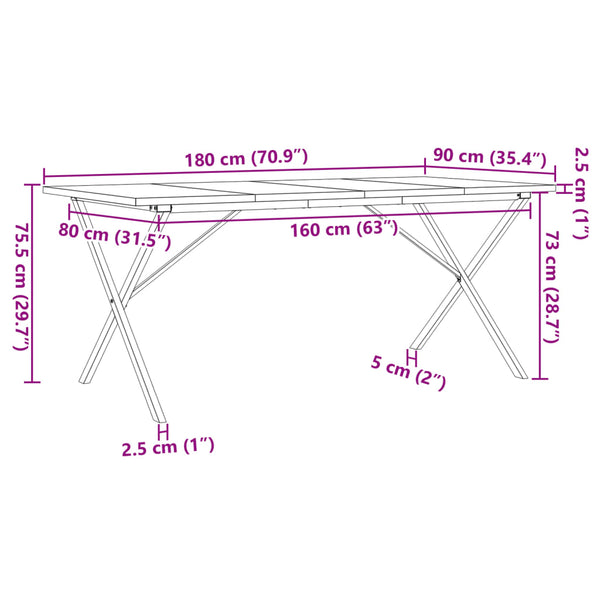 Esstisch Kiefer Massivholz & Stahl X-Gestell 180 cm