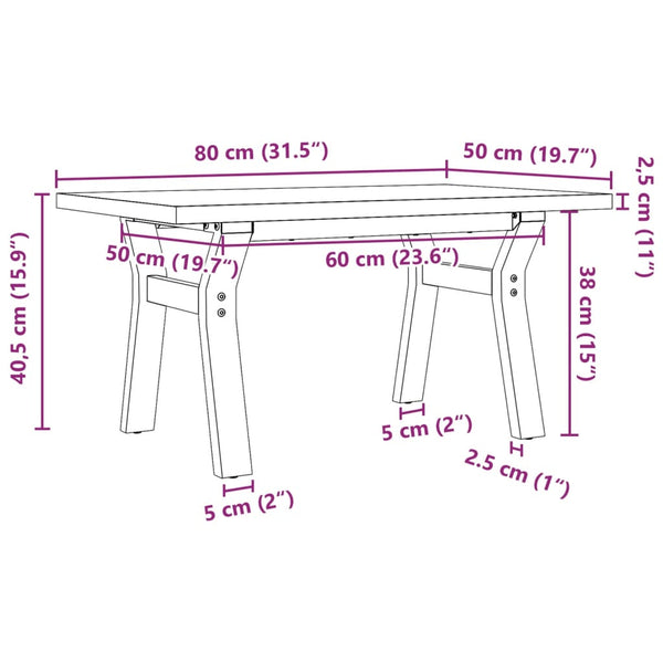 vidaXL Table basse à piètement en Y 80x50x40,5 cm en bois de pin massif et acier