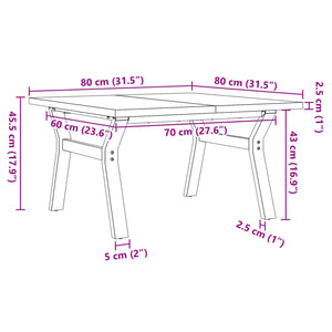 vidaXL Table basse à piètement Y 80x80x45,5cm Bois de pin massif et Acier