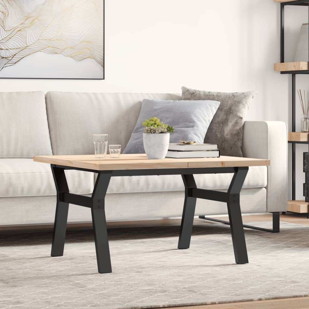 vidaXL Table basse à piètement Y 80x80x45,5cm Bois de pin massif et Acier