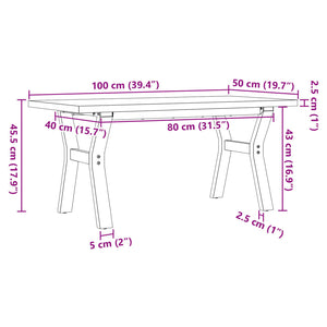 Couchtisch Kiefer Massivholz Stahl Y-Gestell 100x50 cm