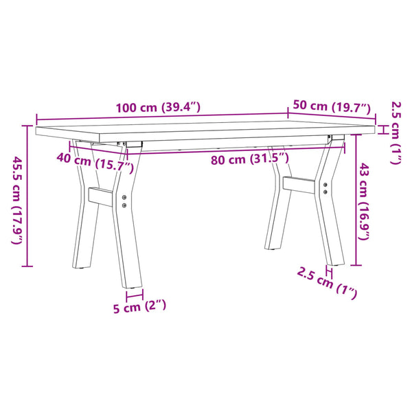 Couchtisch Kiefer Massivholz Stahl Y-Gestell 100x50 cm