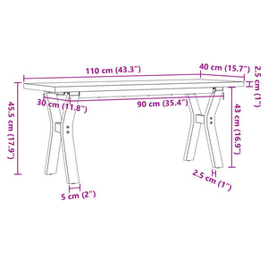 vidaXL Table basse piètement en Y 110x40x45,5 cm Bois de pin massif Acier