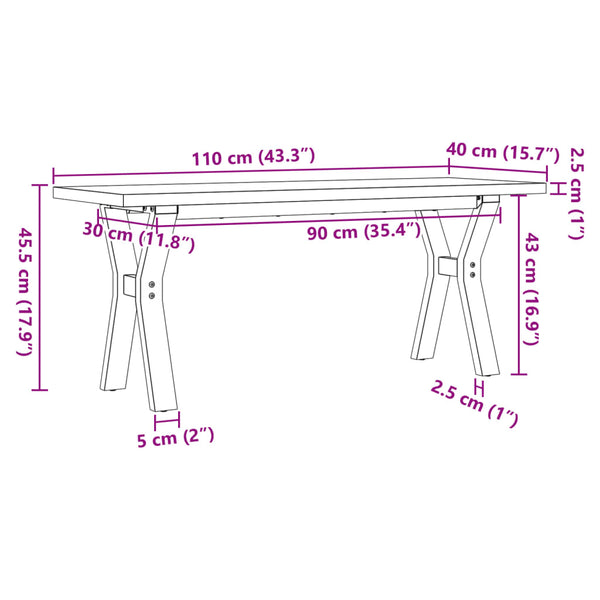vidaXL Table basse piètement en Y 110x40x45,5 cm Bois de pin massif Acier