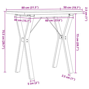vidaXL Table de salle à manger piètement en Y 80x50x75,5 cm Bois de pin massif et acier