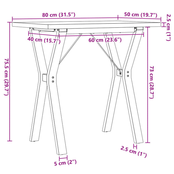 vidaXL Table de salle à manger piètement en Y 80x50x75,5 cm Bois de pin massif et acier