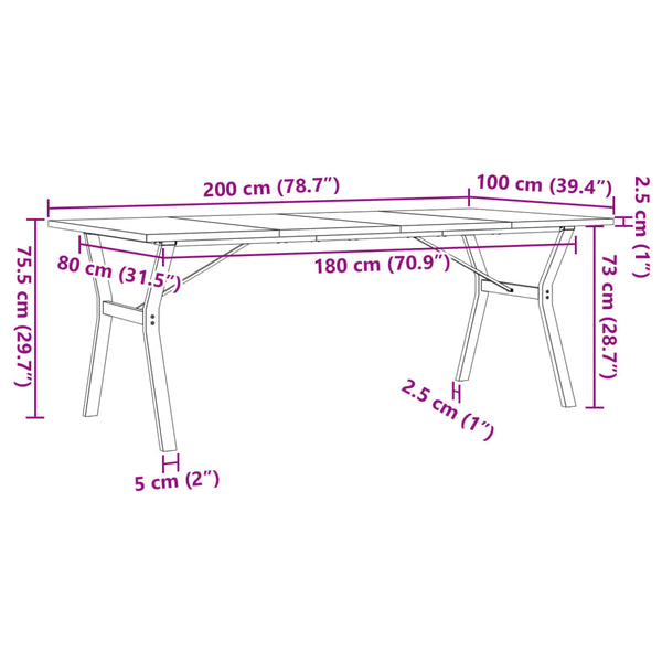 Esstisch Kiefer Massivholz & Stahl Y-Gestell 200cm