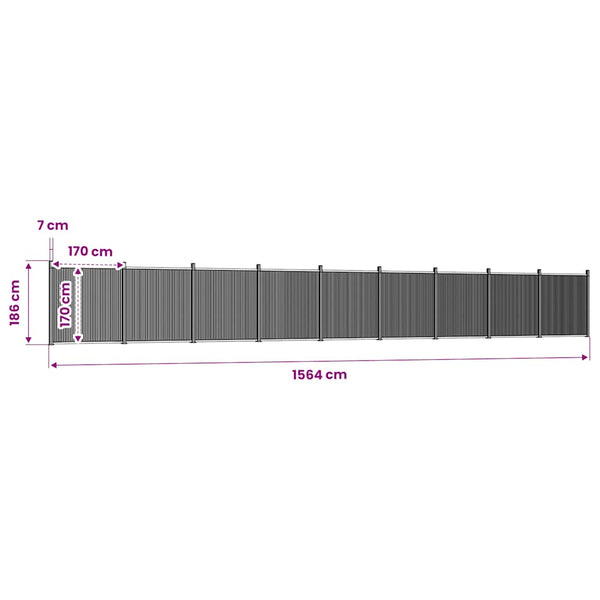 Graues WPC Zaunelement 1564x186 cm