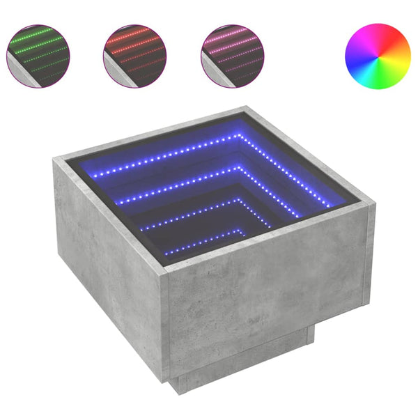 vidaXL Table d'appoint avec LED Gris béton 40x40x30 cm Bois d'ingénierie