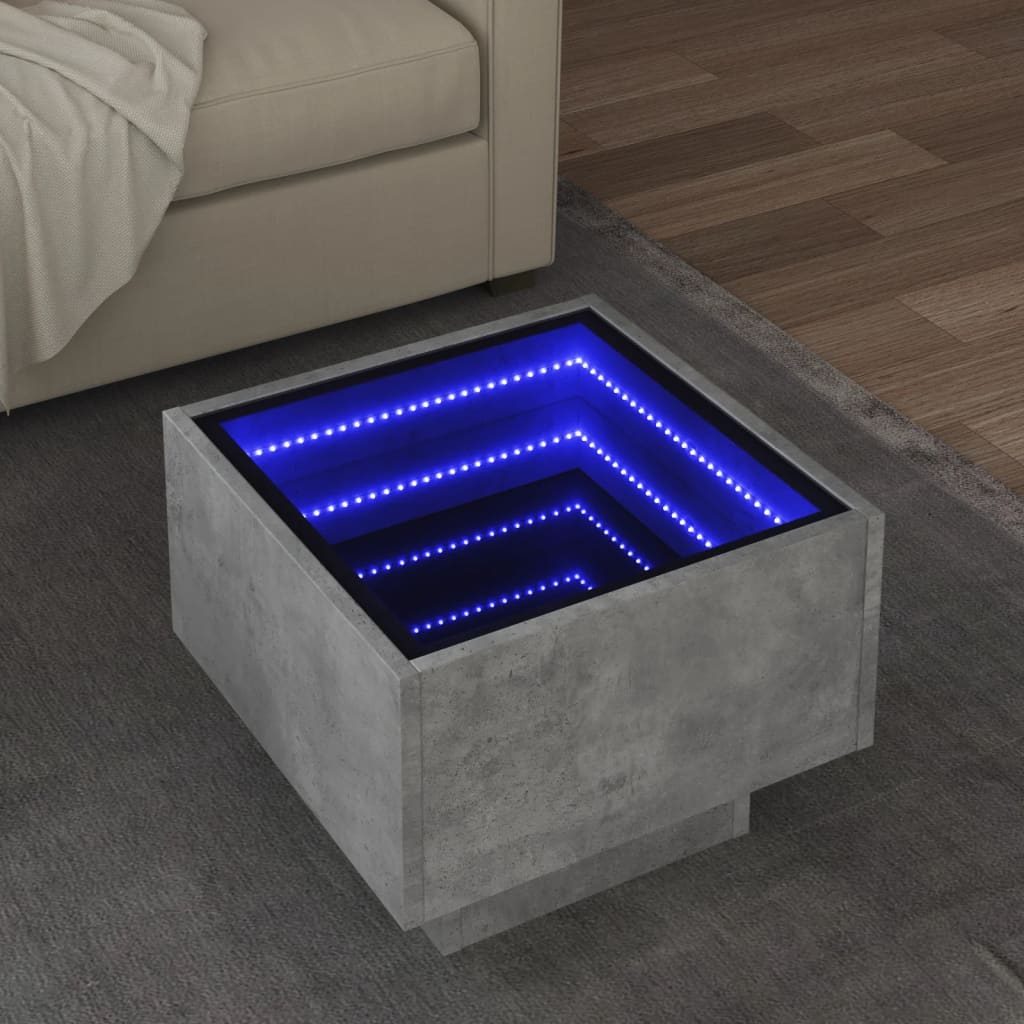 vidaXL Table d'appoint avec LED Gris béton 40x40x30 cm Bois d'ingénierie