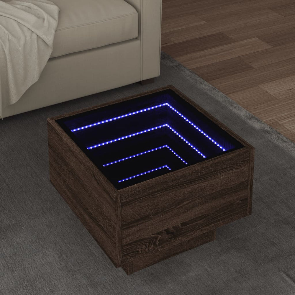 LED Beistelltisch Braun Eichenoptik 40x40 cm