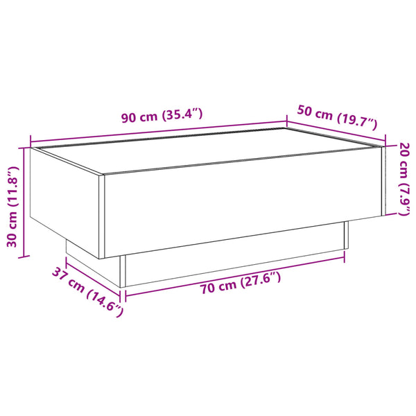 LED Couchtisch Eiche Braun 90x50 cm