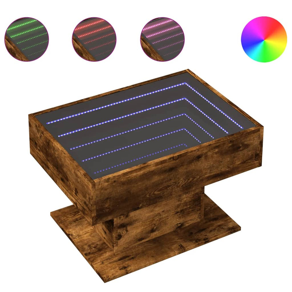 vidaXL LED Coffee Table Smoked Oak 70x50x45 cm Engineered Wood