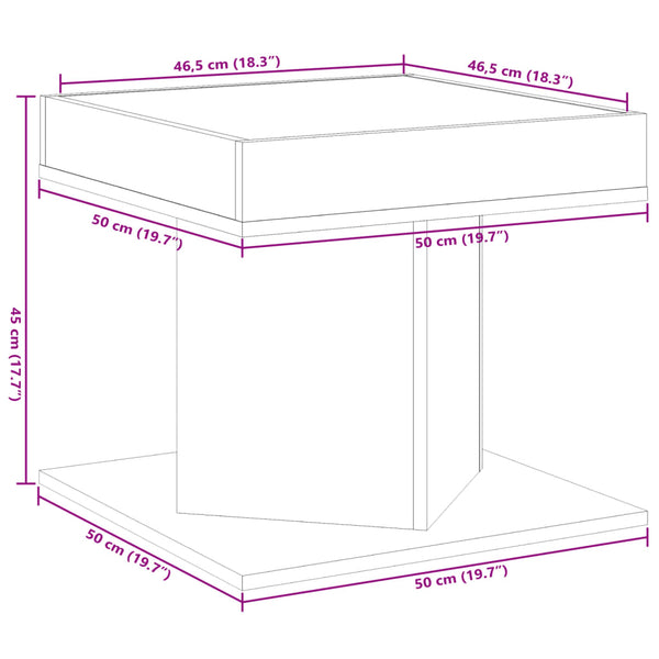 LED Couchtisch Braun Eichenoptik 50x50 cm