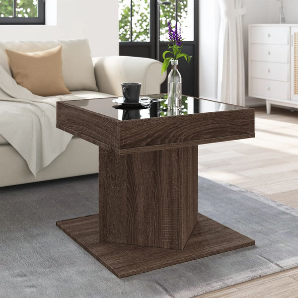 LED Couchtisch Braun Eichenoptik 50x50 cm