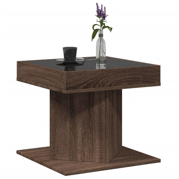 LED Couchtisch Braun Eichenoptik 50x50 cm