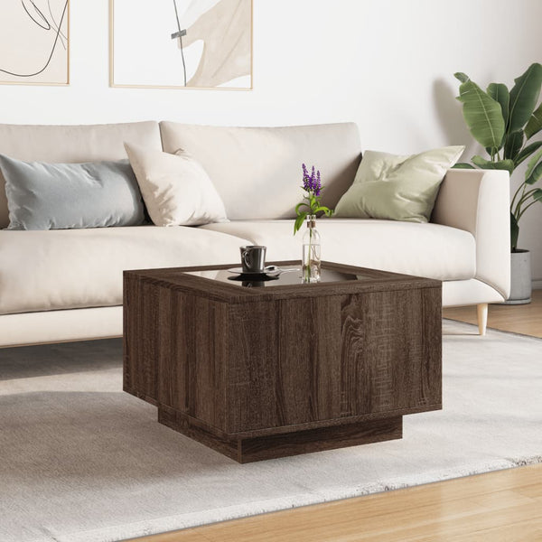 LED Couchtisch Braun Eichenoptik 60x60 cm