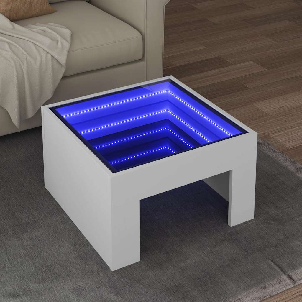 vidaXL Table basse avec LED Infinity Blanc 50x50x30 cm