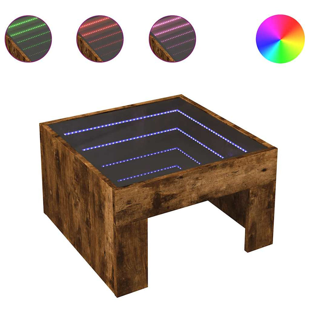 Couchtisch Räuchereiche mit Infinity-LED 50x50 cm