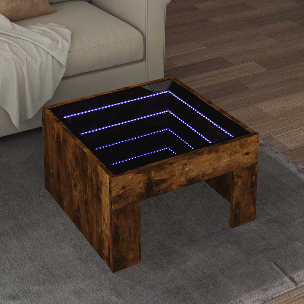Couchtisch Räuchereiche mit Infinity-LED 50x50 cm
