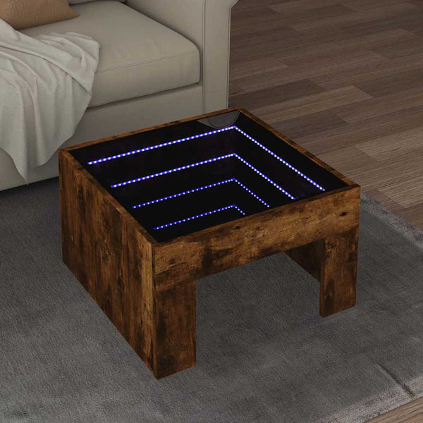 Couchtisch Räuchereiche mit Infinity-LED 50x50 cm