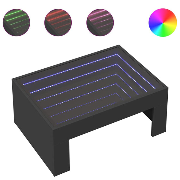 vidaXL Table basse avec LED Infinity Noir 70x50x30 cm