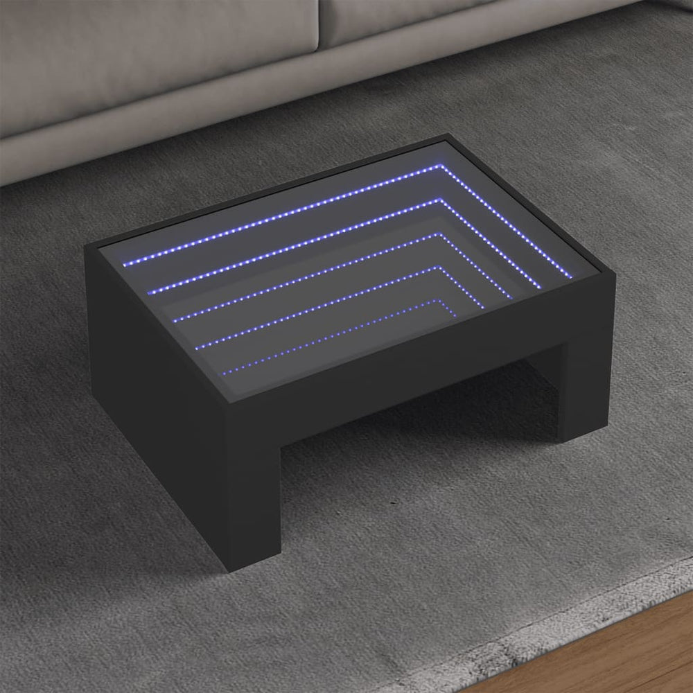 Couchtisch Schwarz mit Infinity-LED 70x50 cm