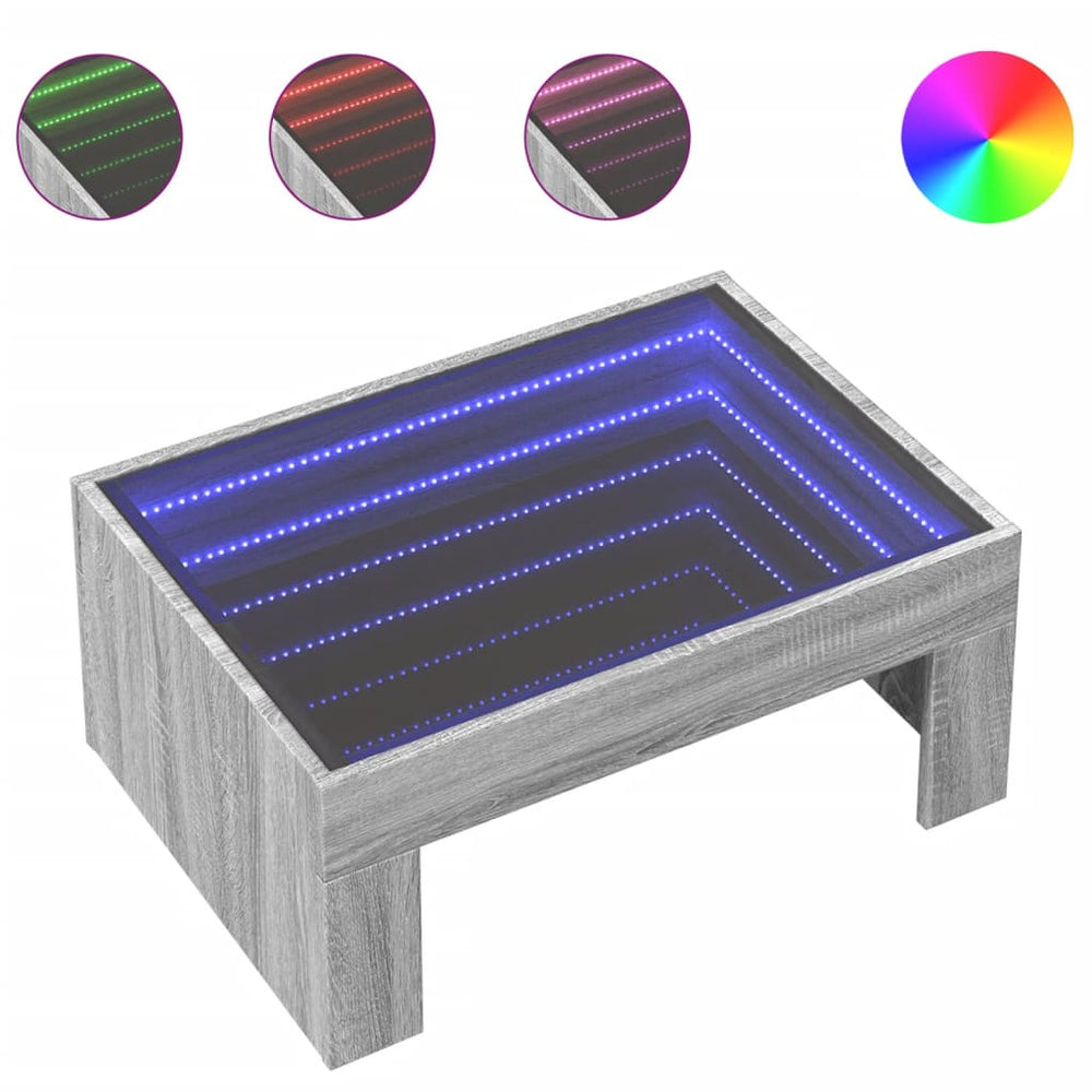 Couchtisch mit Infinity-LED, Grau Sonoma, 70x50 cm