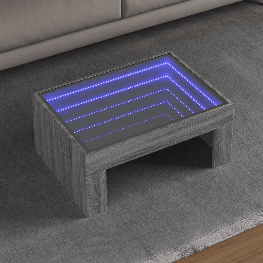 Couchtisch mit Infinity-LED, Grau Sonoma, 70x50 cm