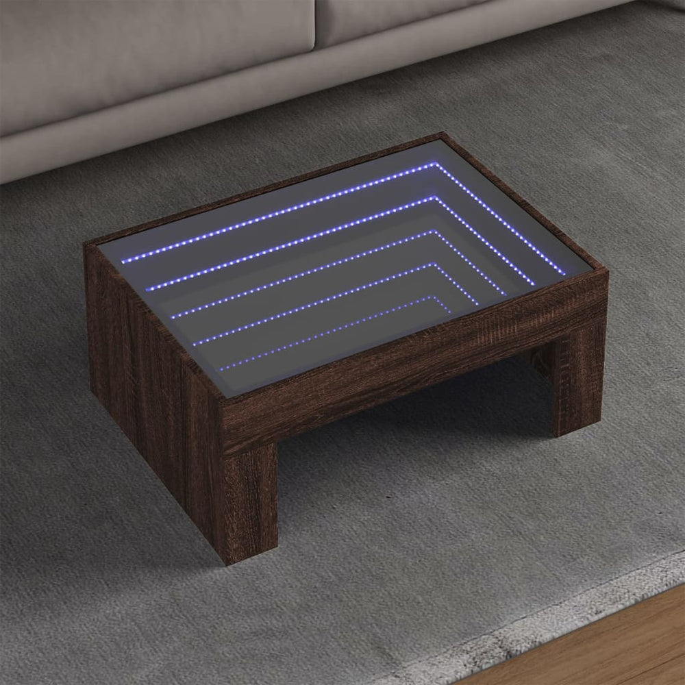 Couchtisch mit Infinity-LED Braun Eichenoptik