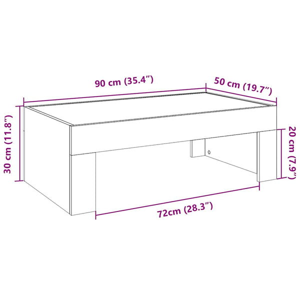 vidaXL Table basse avec LED Infinity aspect chêne marron 90x50x30 cm
