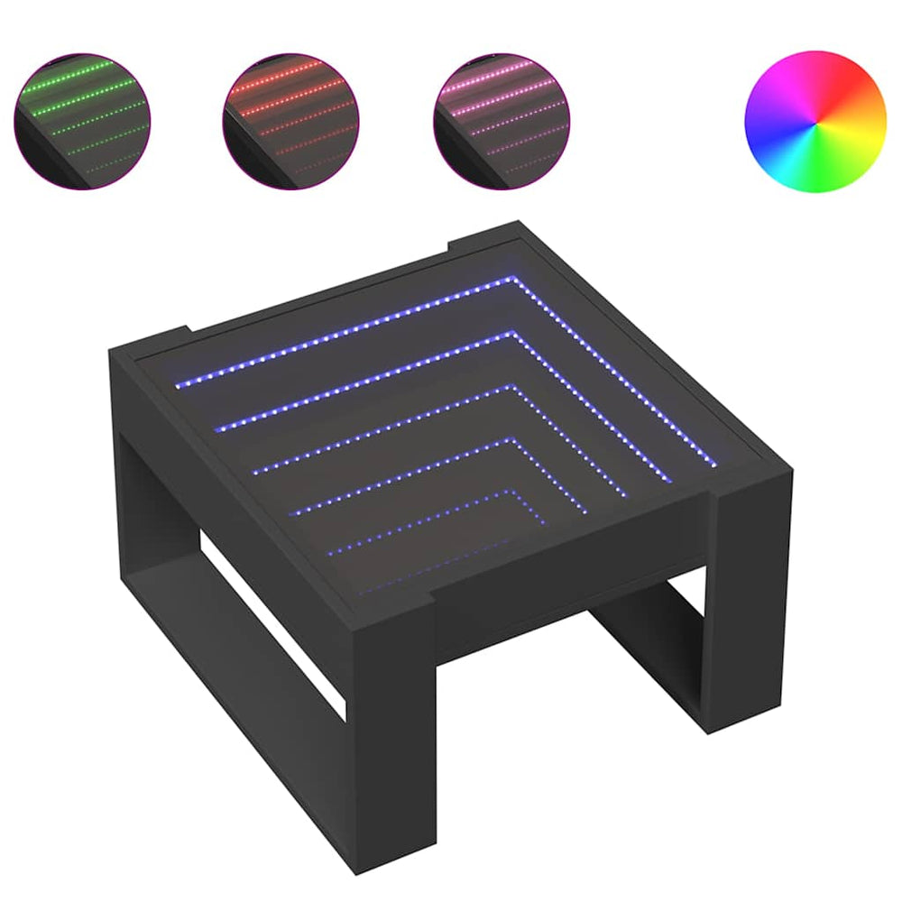Couchtisch Schwarz mit Infinity-LED 50x53 cm