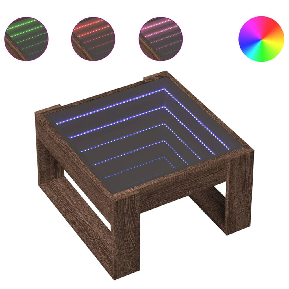 Couchtisch mit Infinity-LED Braun Eichen-Optik
