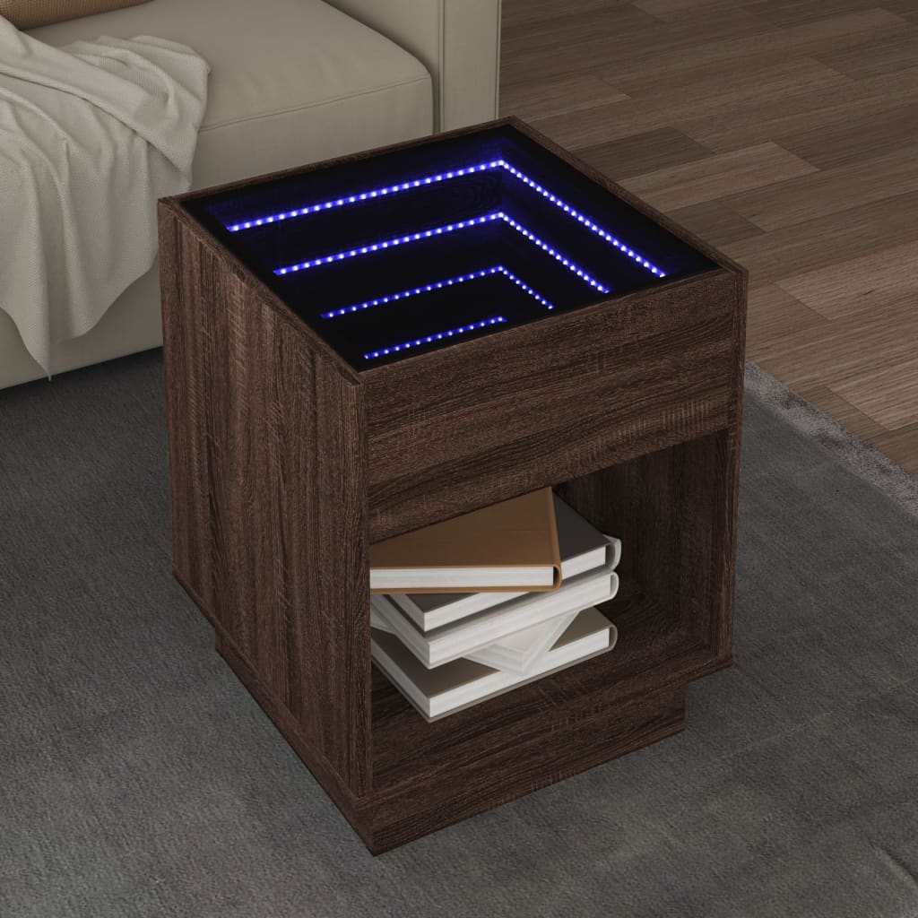 vidaXL Table basse avec LED Infinity aspect chêne marron 40x40x50 cm