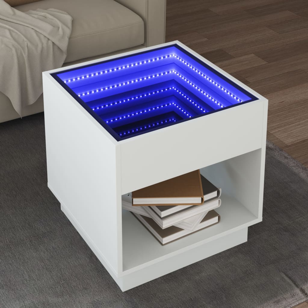 vidaXL Table basse à LED Infinity blanc 50x50x50 cm