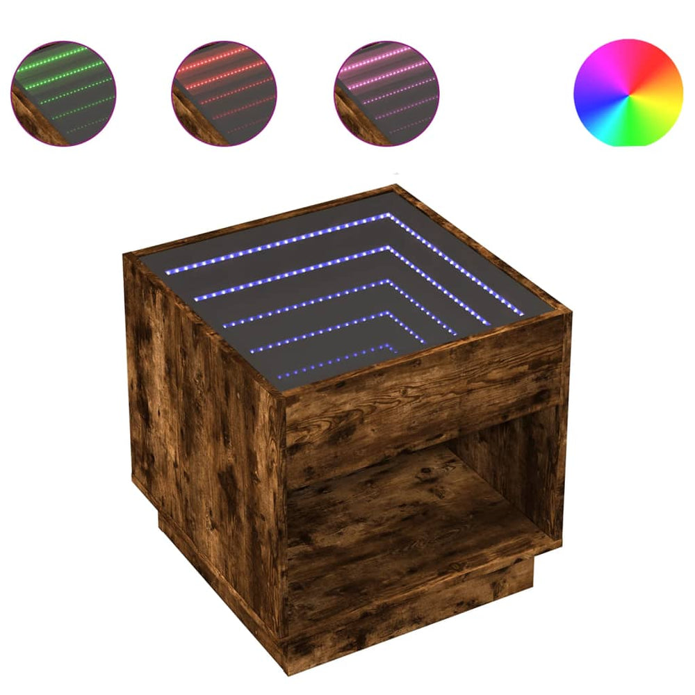 vidaXL Infinity LED Coffee Table Smoked Oak 50x50x50 cm