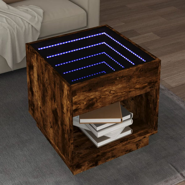 vidaXL Infinity LED Coffee Table Smoked Oak 50x50x50 cm
