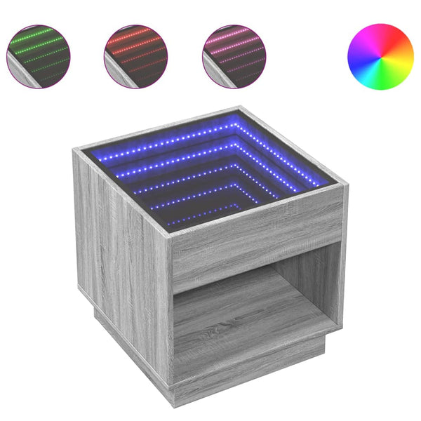 vidaXL Table basse avec LED Infinity Gris Sonoma 50x50x50 cm