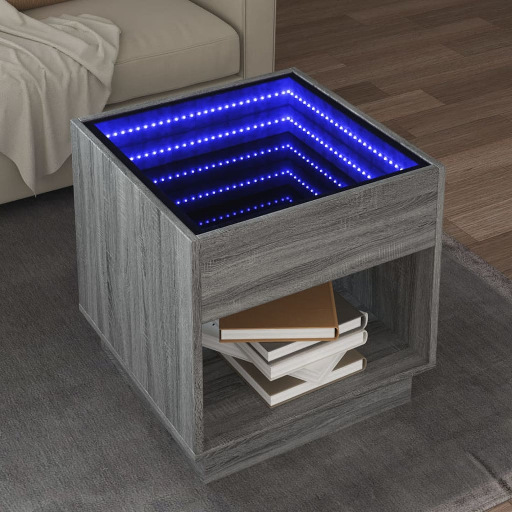 vidaXL Coffee Table with Infinity LED Sonoma Grey 50x50x50 cm
