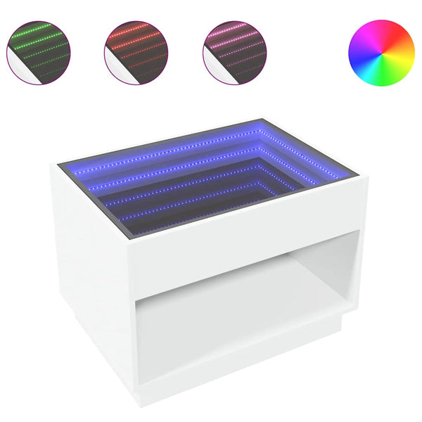 vidaXL Table basse avec LED Infinity Blanc 70x50x50 cm