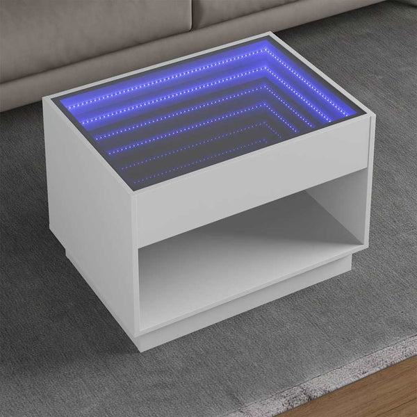 vidaXL Table basse avec LED Infinity Blanc 70x50x50 cm