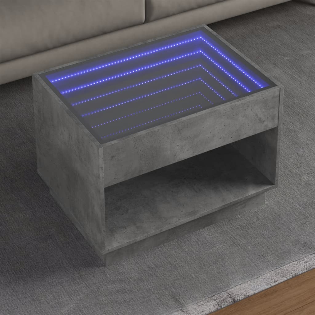 Couchtisch Betongrau mit Infinity-LED 70x50 cm