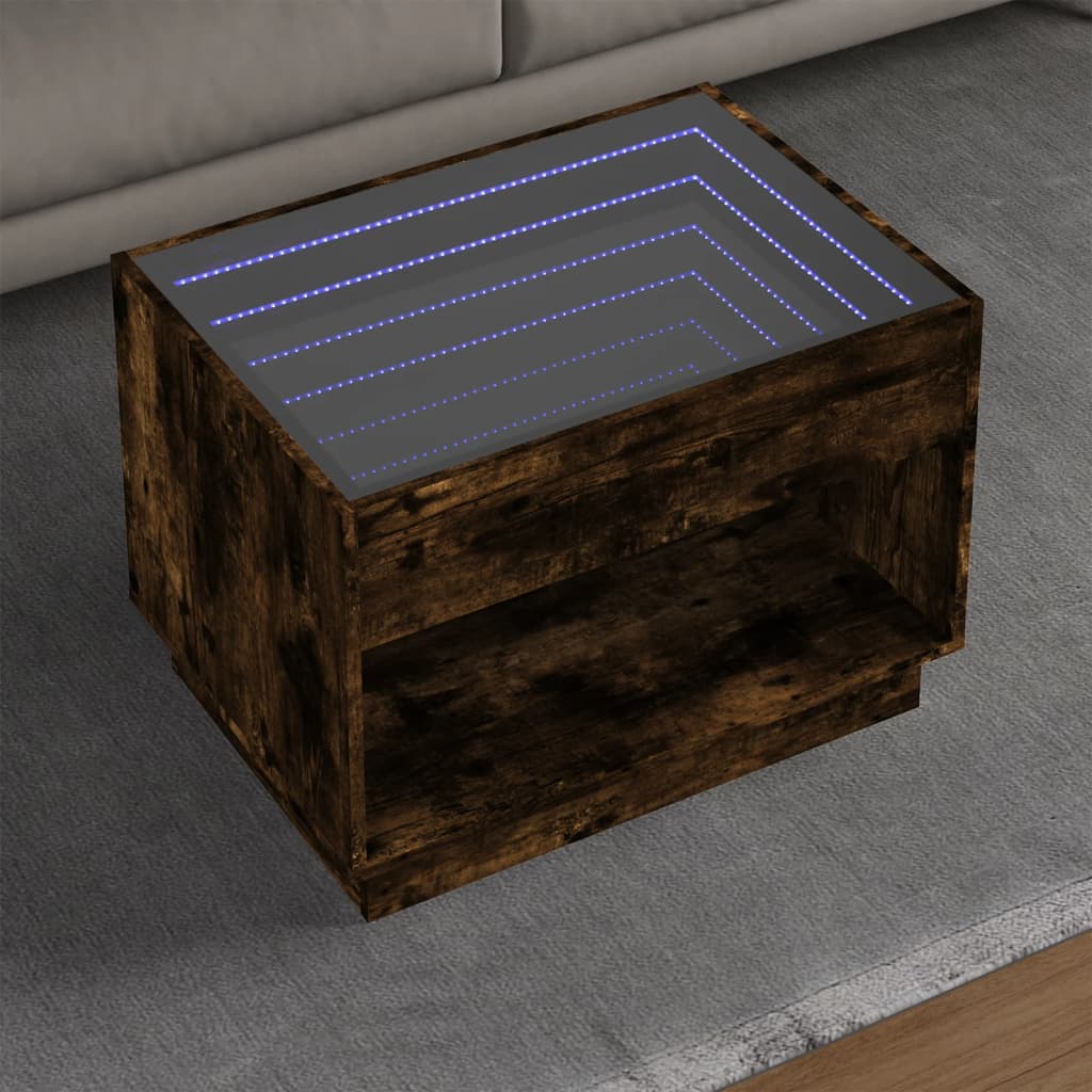 vidaXL Coffee table with infinity LED smoked oak 70x50x50 cm