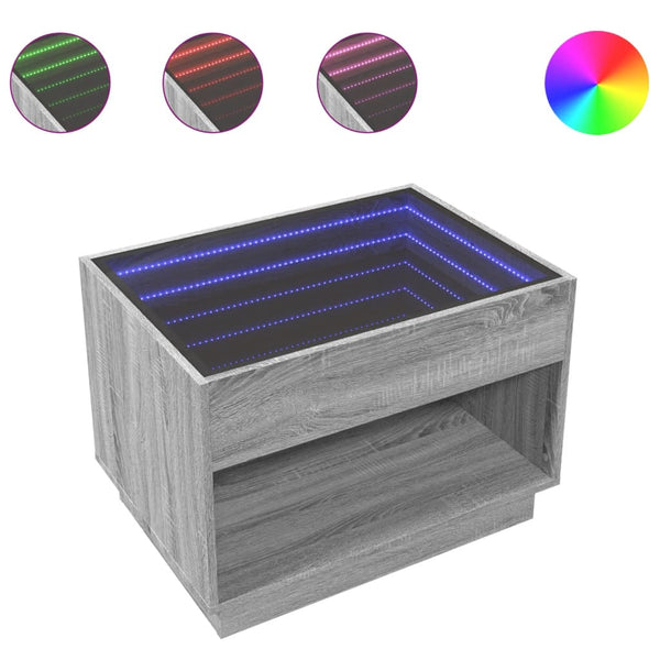 vidaXL Coffee Table with Infinity LED Sonoma Grey 70x50x50 cm